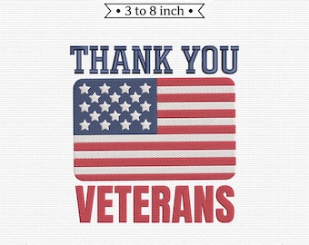 Thank You Veterans American Flag Patriotic PES DST JEF Machine Embroidery File