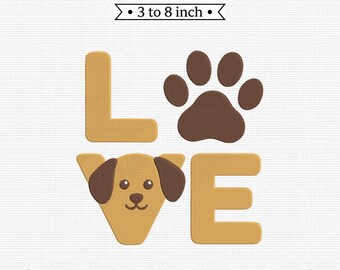 Stacked Dog Love Typography Paw Print Puppy PES DST JEF Machine Embroidery File