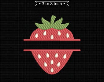 Strawberry Split Monogram Fruit Personalized Name PES DST JEF Machine Embroidery File