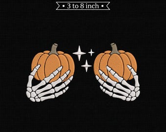 Skeleton Hands Holding Pumpkins Spooky Halloween PES DST JEF Machine Embroidery File