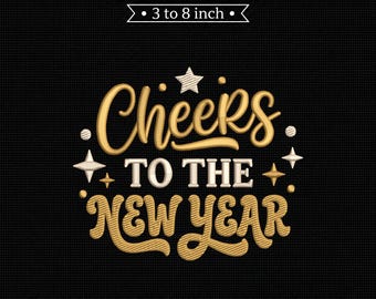Cheers to the New Year Gold Glitter Typography PES DST JEF Machine Embroidery File