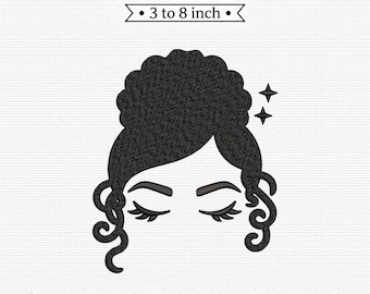 Voluminous Messy Bun Hair Eyelashes Sparkles Woman PES DST JEF Machine Embroidery File
