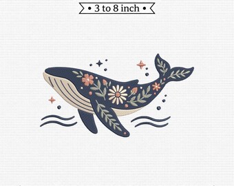 Floral Whale Ocean Animal Sea Life Botanical PES DST JEF Machine Embroidery File