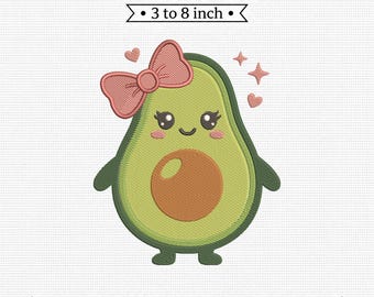 Avocado Character Bow Fruit Kawaii PES DST JEF Machine Embroidery File