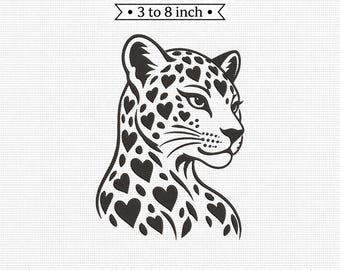 Leopard Profile Heart Spots Animal Print Cheetah PES DST JEF Machine Embroidery File