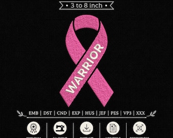 Warrior Pink Ribbon Breast Cancer Awareness Machine Embroidery Stitch Pattern Pes Dst File