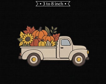 Vintage Autumn Truck Pumpkins Sunflower Fall Harvest PES DST JEF Machine Embroidery File