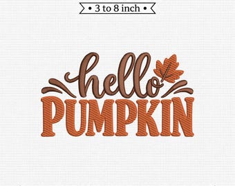 Hello Pumpkin Autumn Leaf Typography PES DST JEF Machine Embroidery File