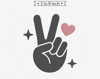 Peace Hand Sign V Sign Heart Coquette Retro PES DST JEF Machine Embroidery File