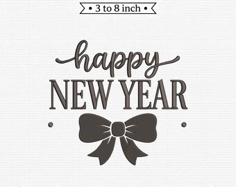 Happy New Year Bow Dark Typography PES DST JEF Machine Embroidery File