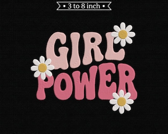Girl Power Retro Daisy Typography Pink PES DST JEF Machine Embroidery File