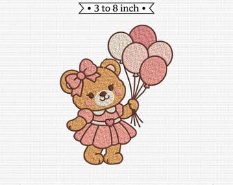 Teddy Bear Balloons Star Blue Bow Animal PES DST JEF Machine Embroidery File