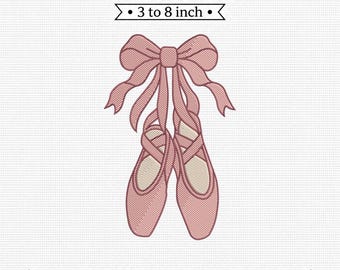 Ballet Pointe Shoes Ribbon Bow Pink Dance PES DST JEF Machine Embroidery File
