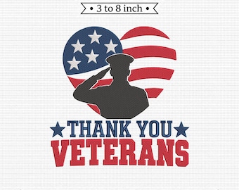 Thank You Veterans American Flag Soldier Saluting Patriotic PES DST JEF Machine Embroidery