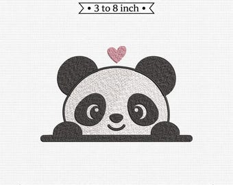 Peeking Panda Bear Pink Heart Pocket Animal PES DST JEF Machine Embroidery File