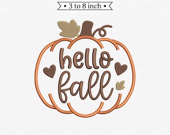 Hello Fall Pumpkin Autumn Script Hearts PES DST JEF Machine Embroidery File