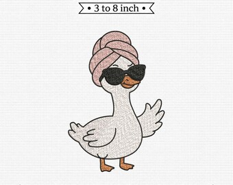 Sassy Goose with Towel Wrap and Sunglasses PES DST JEF Machine Embroidery File