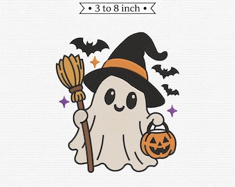 Ghost Witch Broom Jack O Lantern Halloween PES DST JEF Machine Embroidery File
