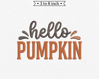 Hello Pumpkin Fall Autumn Script Typography PES DST JEF Machine Embroidery File