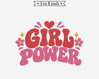 Girl Power Retro Typography Pink Floral PES DST JEF Machine Embroidery File