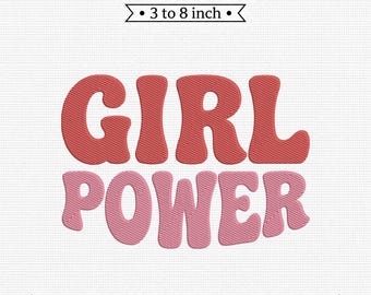 Girl Power Retro Typography Pink Coral PES DST JEF Machine Embroidery File