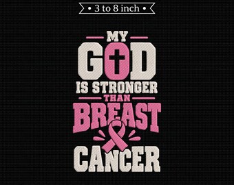 My God Is Stronger Than Breast Cancer Ribbon PES DST JEF Machine Embroidery File