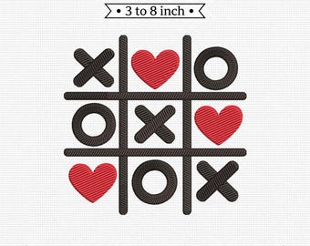 Tic tac toe Love Game Red Hearts Hugs PES DST JEF Machine Embroidery File