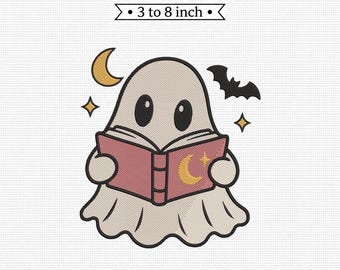 Ghost Reading Book Halloween Spooky Season PES DST JEF Machine Embroidery File