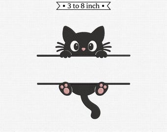 Black Cat Monogram Split Name Frame Halloween PES DST JEF Machine Embroidery File