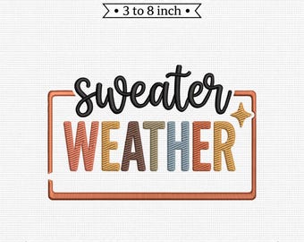 Sweater Weather Fall Typography Retro PES DST JEF Machine Embroidery File