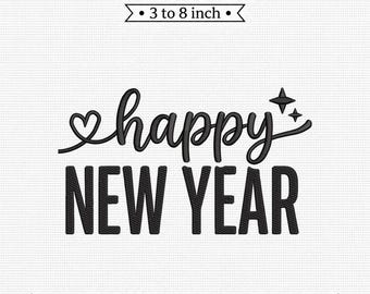 Happy New Year Script with Heart Accent PES DST JEF Machine Embroidery File