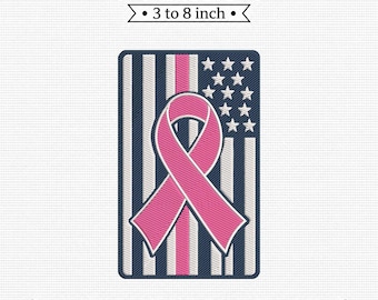 Patriotic Pink Ribbon American Flag Breast Cancer PES DST JEF Machine Embroidery File