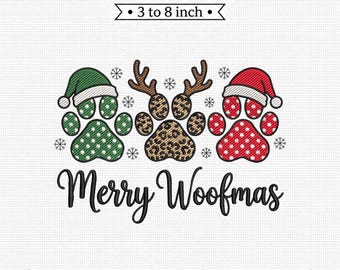 Merry Woofmas Christmas Tree Paw Print Dog Holiday Machine Embroidery Pes Dst File