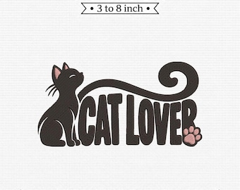 Cat Lover Typography Black Cat Print PES DST JEF Machine Embroidery File