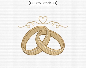 Interlocking Wedding Rings Gold Hearts Machine Embroidery File