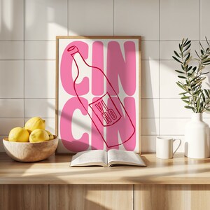 Cin Cin-printposter, retro wijnposter, kleurrijke glazen drankjes muurkunst, funky barwagenkunst, vintage cocktailschetskunst, Sante Prost-print