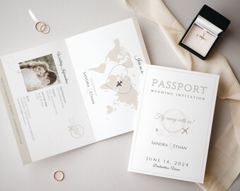 Printable Wedding Passport Invitation, Wedding Passport Canva Template, Passport Wedding Bundle, Wedding Passport Printable, Canva Template