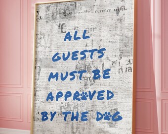 Funny Dog Print Newspaper Heart Decor Dog Owner Gift Puppy Poster Trendy Wall Art Blue Guests Typography Poster Digital Download Dog Mom