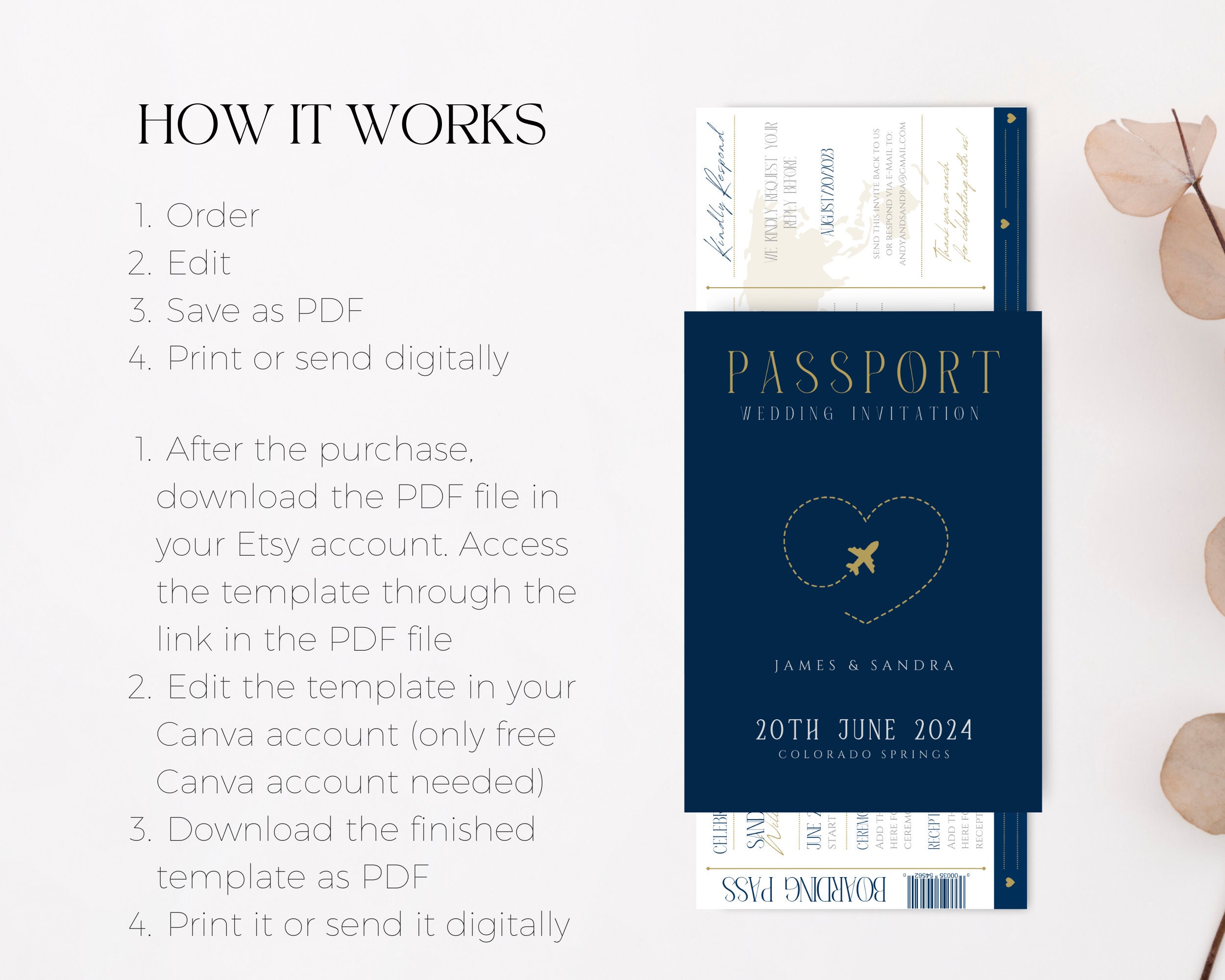 Destination Wedding Invitation, Printable Passport Wedding Invitation, Travel Theme Wedding ...