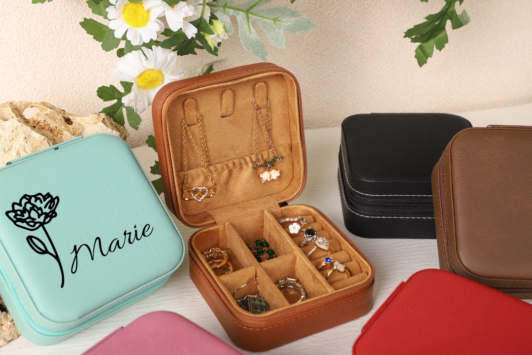 Custom Travel Jewelry Case Birth Flower Jewelry Box Etsy