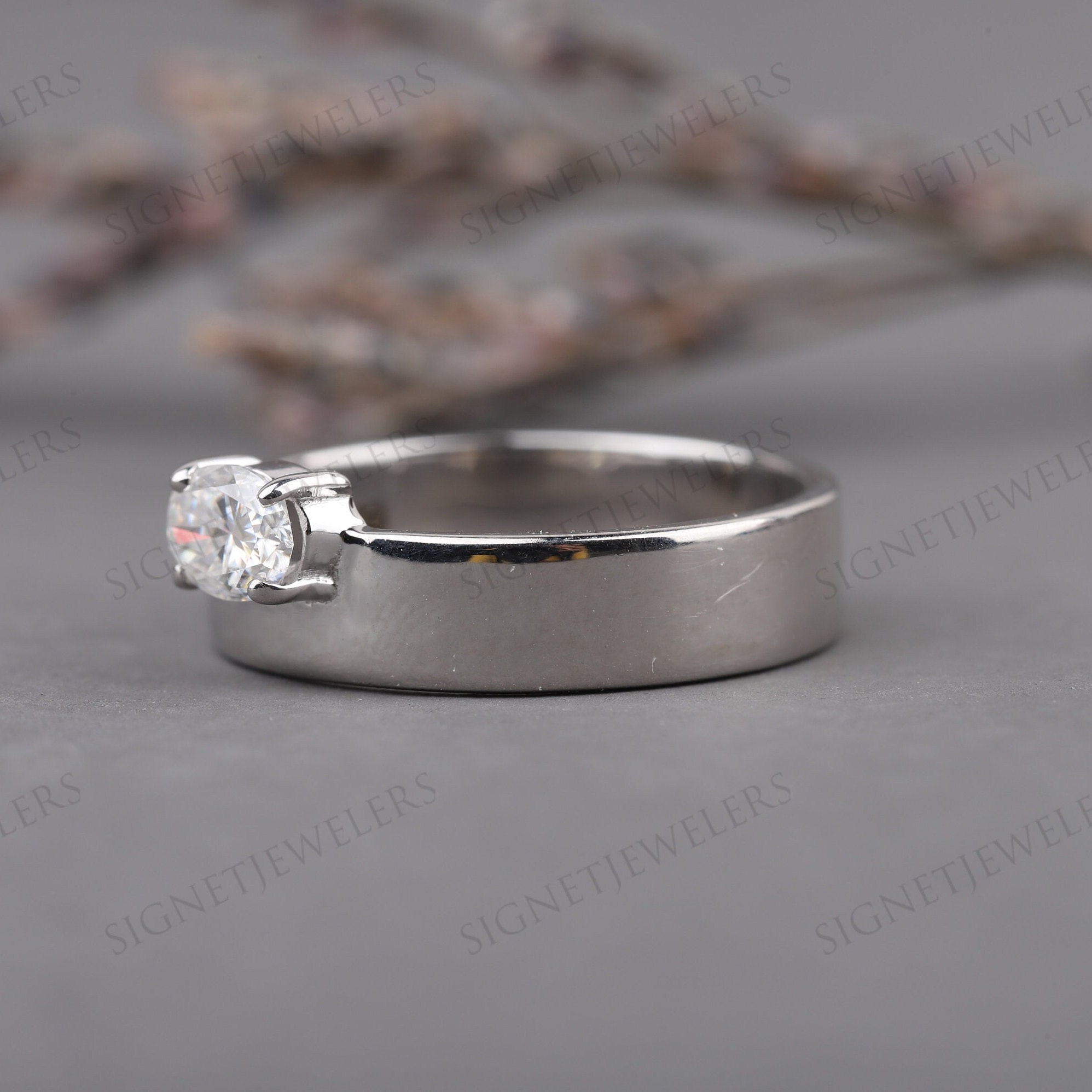 Wide Band Ring Diamond 6mm Band, Statement Ring Thick Ring Stack Ring Gold Band Ring Wedding