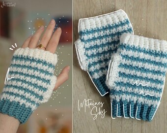 Mitaines 'SKY' au crochet - Gants sans doigts avec un motif pied-de-coq, 1 paire de gants d'hiver houndstooth chauds et moelleux - fait main