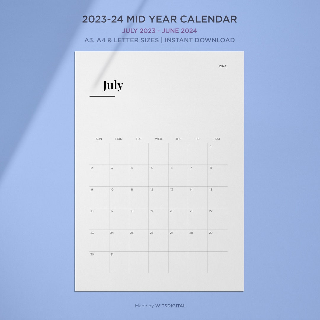202324 Mid Year Calendar Printable Calendar Sunday & Etsy