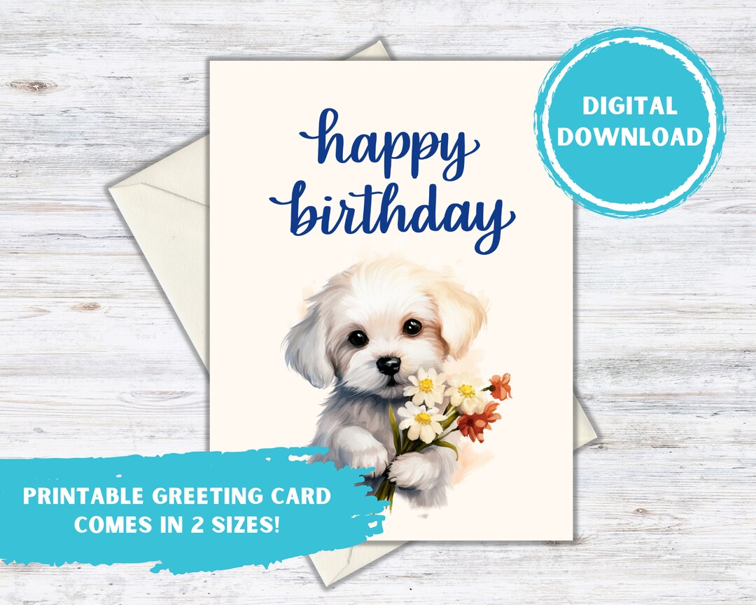 Maltipoo Digital Birthday Greeting Card, Instant PDF Download, Dog ...