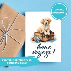 Bone Voyage Labrador Addio Biglietto d'auguri digitale, Cute Goodbye Golden Lab Puppy Acquerello Arte, Download stampabile istantaneo,