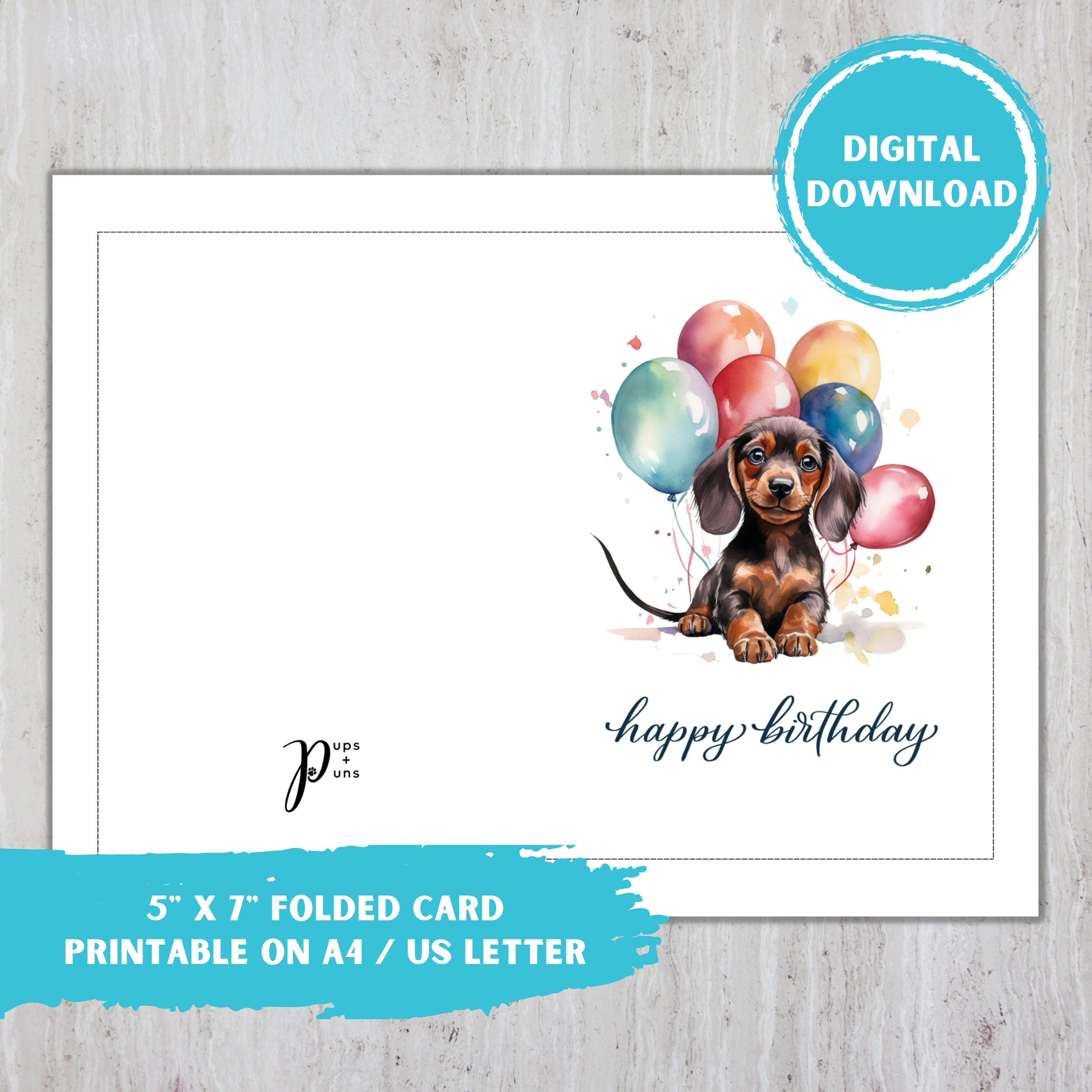 Dachshund Happy Birthday Card, Digital Greeting, Sausage Dog Puppy ...