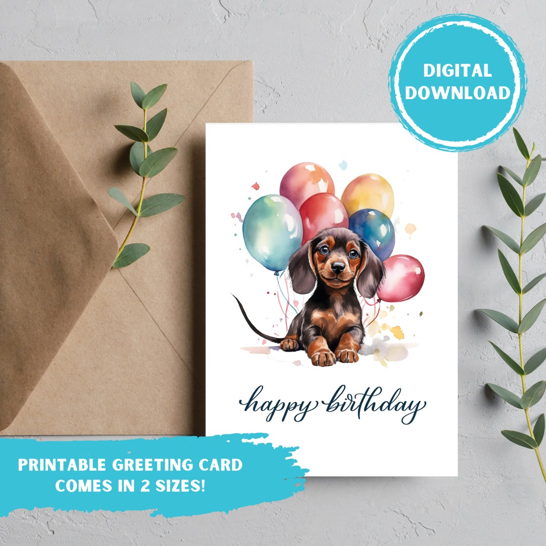 Dachshund Happy Birthday Card, Digital Greeting, Sausage Dog Puppy ...