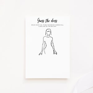 Guess The Dress Bridal Shower Game Printable, Bridal Draw the Dress Printable, guess the dress wedding game, Minimalist printable, Editable