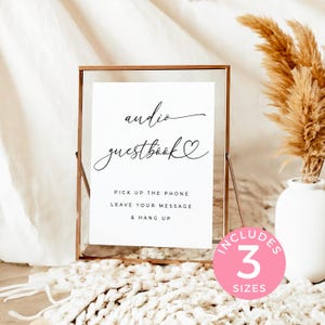 Audio Guestbook Sign, Minimal and Simple Leave a message wedding sign, telephone voicemail instant download template WS33