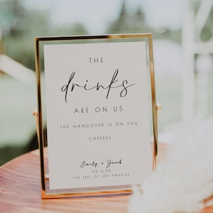 Open Bar Funny Wedding Sign Template, Funny Open Bar Drinks on Us Minimalist Design, Instant Download WS11
